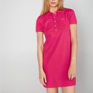 Lacoste Slim Fit Stretch Mini Piqué Polo Dress Fuchsia Pink 34 XS tennis preppy